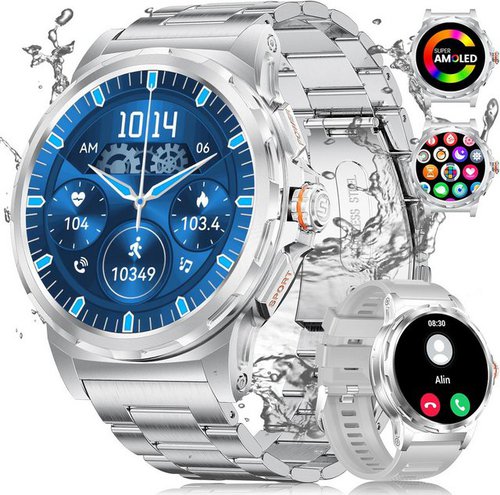 Esfoe Kratzfest und stoßfest Bildschirm Smartwatch (1,43 Zoll, Android, iOS), mit Herzfrequenz/Schlafüberwachung/SpO2/Schrittzähler,5ATM Wasserdicht