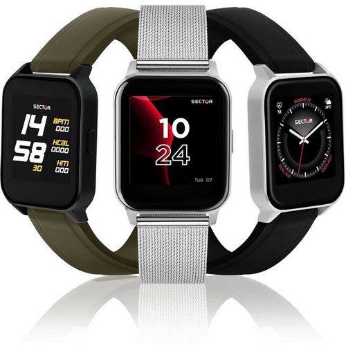 Sector Herren Armbanduhr Smartwatch, Analog-Digitaluhr, Herren Smartwatch rund, mittel (ca. 36mm), Silikonarmband grün, Sport