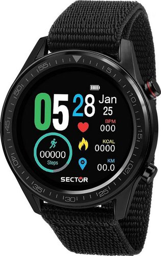 Sector Herren Armbanduhr Analog-Digit Smartwatch, Analog-Digitaluhr, Herren Smartwatch rund, groß (ca. 45mm), Silikonarmband schwarz, Sport