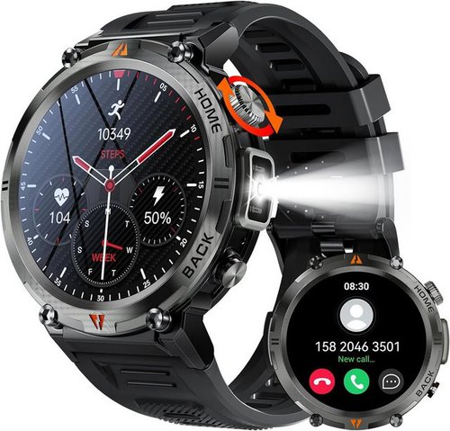 Ineyes Smartwatch (1,45 Zoll, Android iOS), mit Telefonfunktion Fitness Pulsuhr 110+ Sportmodi Aktivitätstracker