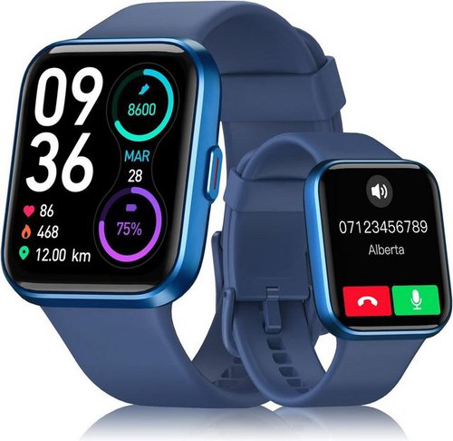 Aeac Smartwatch (1,7 Zoll, Android iOS), Touchscreen Schrittzähler Uhr 60+ Sportmodus,Pulsmesser Schlafmonitor