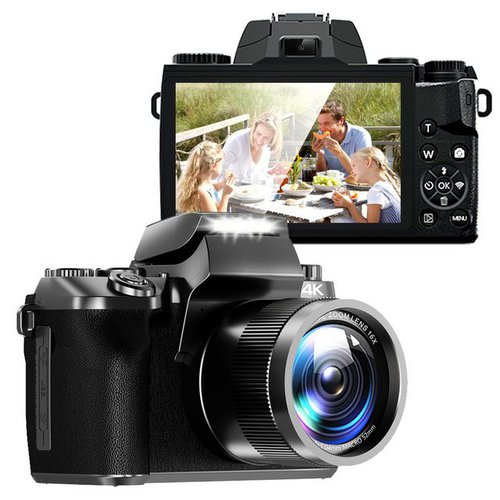 Fine Life Pro Digitalkamera 4K Autofokus 64MP 16X Digitalzoom Kompaktkamera (WLAN (Wi-Fi), inkl. Touchscreen Fotokamera mit Haube, Kompaktkamera mit WiFi Funktion, Vlog Kamera für Senioren Anfänger (Schwarz)