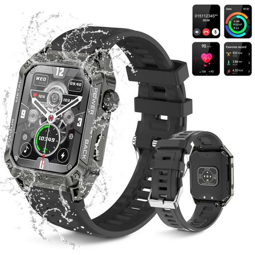 Bekomiya Smartwatch,Fitness Tracker uhr für Damen Herren mit Telefonfunktion Smartwatch (4.8cm cm/1,9 Zoll extra großem HD-Touchscreen Zoll) IP67 Wasserdicht Fitness Uhr, Militärische Smartwatch, Fitness Tracker mit Schrittzähler, Aktivitätstracker Kalorienverbrauch