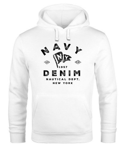 Neverless Hoodie Hoodie Herren vintage Motiv Schriftzug Navy Denim Nautical New York Kapuzen-Pullover MännerNeverless®