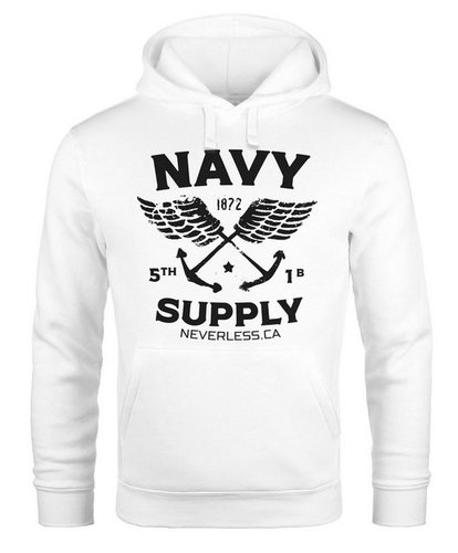 Neverless Hoodie Hoodie Herren Motiv Maritim Nautical Design Schriftzug Navy Supply Anker mit Flügeln Kapuzen-Pullover Männer Neverless®