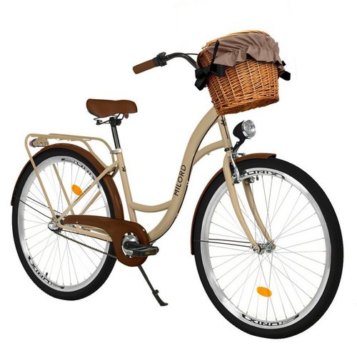 Milord Bikes Cityrad Milord City Fahrrad Weidenkorb Damenfahrrad, 28/26 Zoll, Braun, 3-Gang, 3 Gang, Nabenschaltung