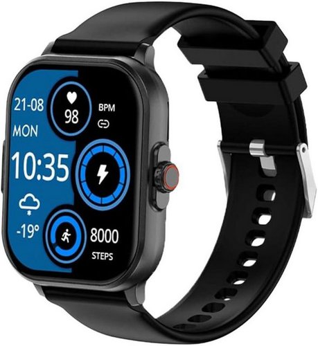 Knauermann Neo (2024) Schwarz Eckig - Gesundheitsuhr Smartwatch (Andriod iOS), EKG + HRV Funktion - BT Bluetooth - Schlafapnoe Blutdruck Silikonband