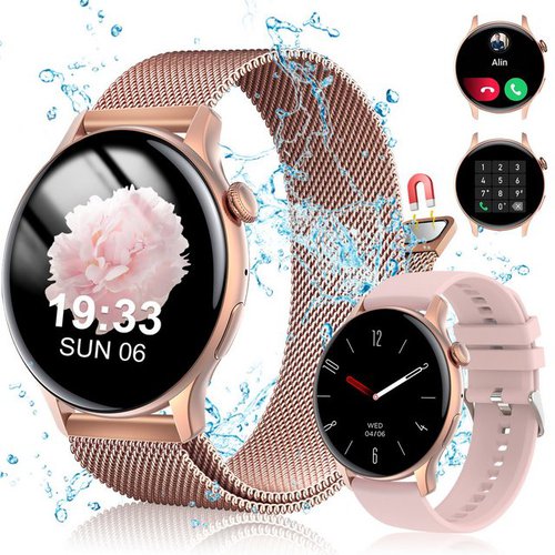 Janolty Smartwatch Damen/Herren (1.43" AMOLED-Display, 2* Uhrenarmbänder Smartwatch, Sport Band,Fitness Uhr,Fitness Tracker,Sport Loop