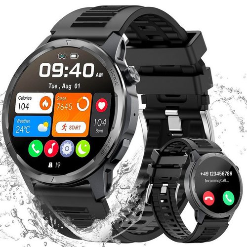 Banlvs Smartwatch Herren mit Telefonfunktion und Schlafmonitor Smartwatch (3.53 cm/1.39 Zoll) mit Message Reminder, Schrittzähler, IP68 Wasserdichte Fitnessuhr Tracker, mit 100+ Sportmodi Schlafmonitor Schrittzähler Pulsuhr