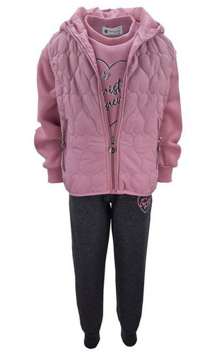 Girls Fashion Sweatanzug Freizeitset mit Weste, Kapuzen Jacke, Sweatshirt + Jogginghose, MF159