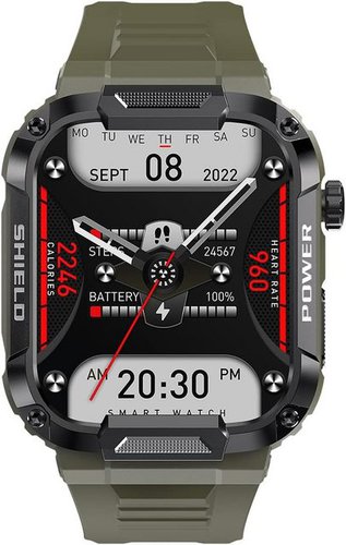 Mk66 kontinuierliche Herzfrequenzmessung alle 10 Minuten Smartwatch (1,85 Zoll, Android, iOS), mit Überwachung von Herzfrequenz, Blutdruck, Atemübung Schrittzähler