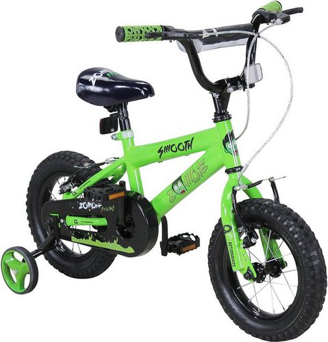 Actionbikes Motors Kinderfahrrad Mädchen & Jungen Kinder Fahrrad Zombie in Grün, 1 Gang, ohne Schaltung, (12 Zoll, ab 95 cm Körpergröße, max. Zuladung 35 kg, abnehmbare Stützräder, Klingel, Reflektoren, Antirutschgriffe, Kettenschutz, 1-tlg., V-Brake-Bremsen, Luftbereifung, Lenkerschutz), höhenverstellbares Bike Jungen Mädchen Rad Kinderrad ab 2 Jahre