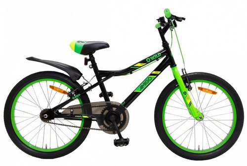AMIGO Kinderfahrrad Mountainbike • 20 Zoll Jungen Fahrrad • Felgenbremse • Alter 6 - 8 Jahre • Schwarz/Grün, 1 Gang