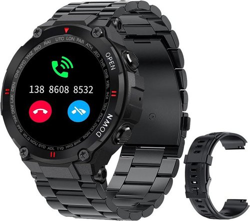 Findtime Herren's Militär Fitness Tracker mit Telefonfunktion IP67 Wasserdicht Smartwatch (1,28 Zoll), Schlafmonitor, Blutdruck Schrittzähler Outdoor Uhren Fitness Tracker