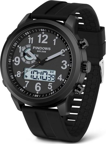 Pinidous Multifunktions Watch, mit LED-Hintergrundbeleuchtung, Japanisches Quarz-Analog-Uhrwerk,Alarm