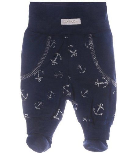 La Bortini Schlupfhose Hose mit Füßchen für Baby und Kinder in Blau mit Ankermuster aus Baumwolle, gemustert, 44 50 56 62 68 74 80 86 92 98