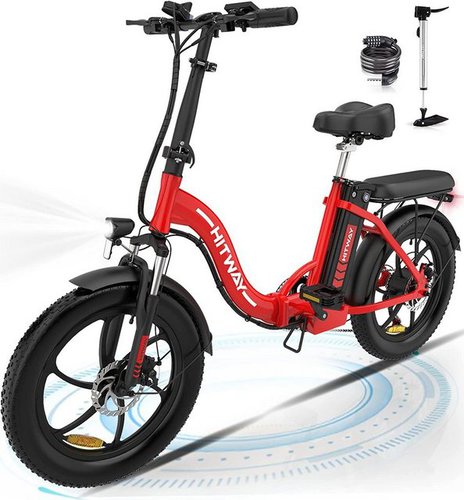 Hitway E-Bike 20" *3.0"Fat Tire klapprad BK6S E-fahrrad,11,2Ah Max.35-90km,SHIMANO, 7 Gang SHIMANO, Kettenschaltung, Heckmotor, Elektrofahrrad für Damen und Herren 160 - 185 cm mit Schloss und Pumpe