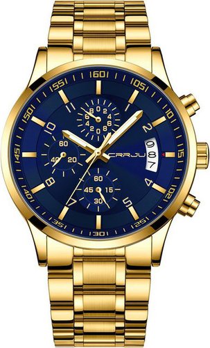 Crrju Herren's wasserdichte Chronographen Watch, mit Kalender Armbanduhr Edelstahlband Stoppuhr Analog Quarzuhr