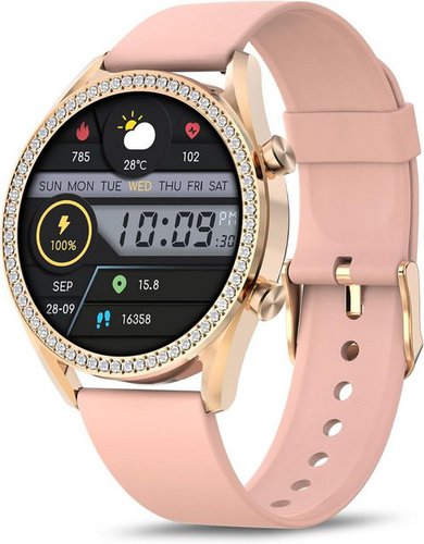 Bebinca Musiksteuerung Atemtraining Timer Handy-Find Smartwatch (1,27 Zoll, Android, iOS), mit Telefonfunktion, IP68, Herzfrequenz Schlaf-Tracker, 123 Sportmodi