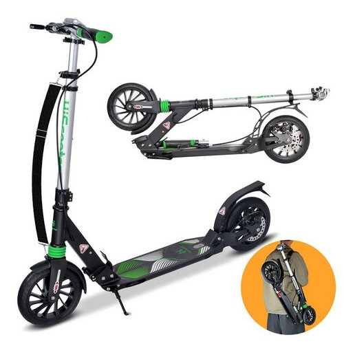 Hiscooter Scooter Roller Kinder Erwachsene, scooter kinder Tretroller Kick Scooter mit 2 Rädern, Cityroller Kickroller mit Federung, Schnellverschluss Klappbar System, 3 Höhenverstellbare, 200mm Große Räder Roller für Kinder Jugendliche