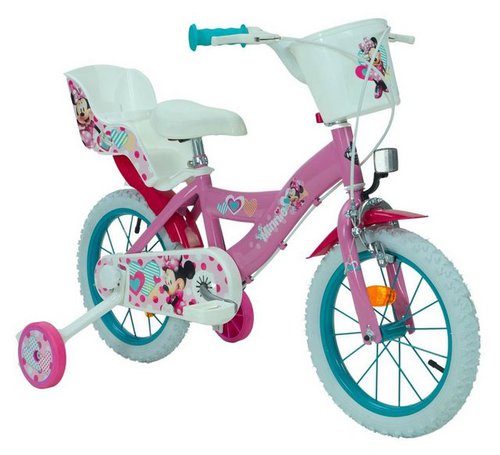 Huffy Kinderfahrrad 14 Zoll Kinder Mädchen Fahrrad Rad Bike MINNIE Mouse Maus 24951w, 1 Gang, Puppensitz, Korb, Stützräder