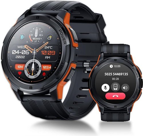 Oukitel Fur Herren BT10, 5ATM Wasserdicht Fitness 123 Sportmodi Tracker Smartwatch (1.43 Zoll, Andriod iOS), mit Pulsmesser Schlafmonitor 410mAh Akku reicht für 15 Tage Armbanduhr