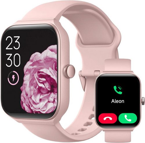 Toobur Damen's IP68 Wasserdicht Telefonfunktion Fitness-Tracker Smartwatch (1,95 Zoll, Android/iOS), mit Herzfrequenz Schlafüberwachung Schrittzähler