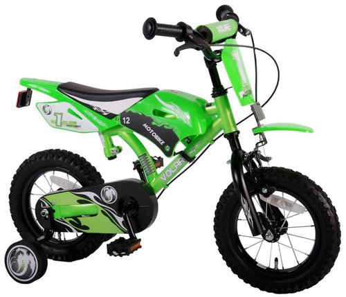 Tpfsports Kinderfahrrad Volare Motorbike 12 Zoll mit 2x Handbremse, 1 Gang, (Jungs Motocross Fahrrad - Rutschfeste Sicherheitsgriffe), Kinder Fahrrad 12 Zoll mit Stützräder - Motorrad Kinderrad - Grün