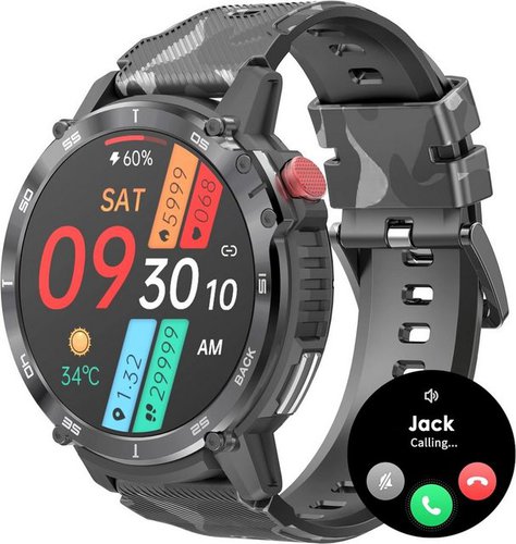 Findtime Smartwatch (1,6 Zoll, Andriod iOS), Telefonfunktion Musikspeicher, Direkt Koppeln Bluetooth Kopfhörer