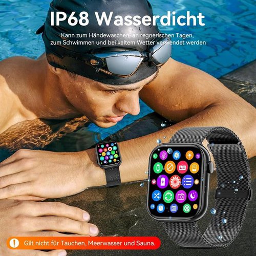 Mingtawn Smartwatch (1,85 Zoll, Android iOS), Herren damen telefonfunktion fitnessuhr schrittzähler herzfrequenz