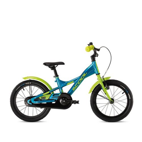 S'cool Kinderfahrrad Kinderfahrrad Kinderbike XXlite16 Zoll 1-Gang Rücktritt Blue/Lime, 1 Gang, (1 Stück), Robuster und wartungsarmer Alurahmen