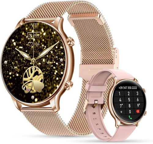 Luniqueshop Smartwatch (1,32 Zoll, Android, iOS), mitTelefonfunktion Herzfrequenz Schrittzähler Pulsmesser Schlafmonitor