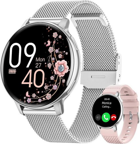 Hasakei Fur Damen Touchscreen Damenuhr Rund Smartwatch (1.39 Zoll, Andriod iOS), mit Telefonfunktion Menstruationszyklus 24H Herzfrequenz Schlafmonitor