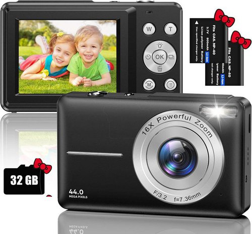Akkee Digitalkamera Fotokamera Fotoapparat 16X Digitalzoom Kompaktkamer Kompaktkamera (F/3,2 f=7,36 mm, 44 MP, 16x opt. Zoom, inkl. mit 32 GB Karte für Kinder, Erwachsene, Mädchen, Jungen, Anfänger, 4K HD 1080P Fotokamera Fotoapparat 16X Digitalzoom)