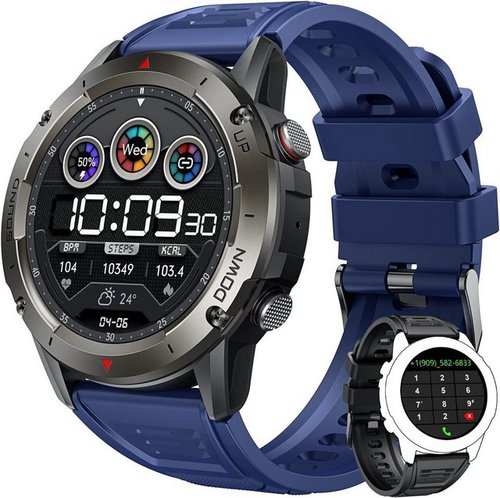 Motsfit Fur Herren mit Pulsuhr Schrittzähler Smartwatch (1,42 Zoll, Android iOS), mit Großes Display Telefonfunktion IP68 Wasserdicht Fitness Tracker