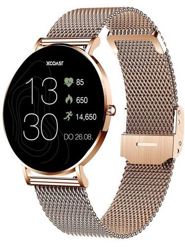 Xcoast SIONA 2 Damen Smartwatch (4,2 cm/1,3 Zoll, iOS & Android) Rosegold (hell), Fitness Tracker, 3-tlg., neueste Generation, Wasserdicht, Ultra flach, Puls, Blutdruck, brillante Farben