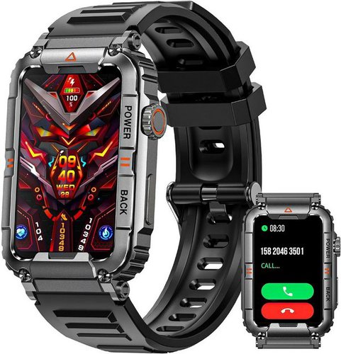 Jelloo KR88 Smartwatch (Andriod iOS), Telefonfunktion Fitness Uhr mit 100+ Sportmodi Pulsuhr Schlafmonitor