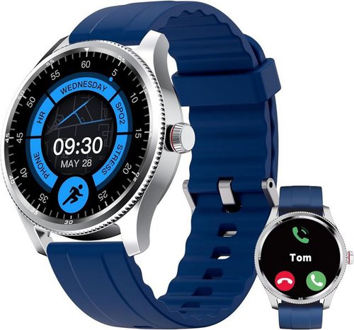 Toobur Anrufe tätigen/entgegennehmen & Nachrichten empfangen Smartwatch (Android iOS), Schrittzähler Schlafen Tracker 100 Sports IP68 wasserdicht Schwimmen