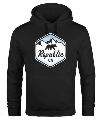 Neverless Hoodie Hoodie Herren Republic California Bär Berge Wappen Print Aufdruck Kapuzen-Pullover Männer Fashion Streetstyle Neverless®