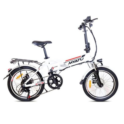 Myatu E-Bike Klapprad 20 Zoll 375 Wh 10,4 Ah Federgabel Scheibenbremsen, 7 Gang Shimano Tourney TZ Schaltwerk, Kettenschaltung, Heckmotor, 375,00 Wh Akku, kompakt, Gepäckträger