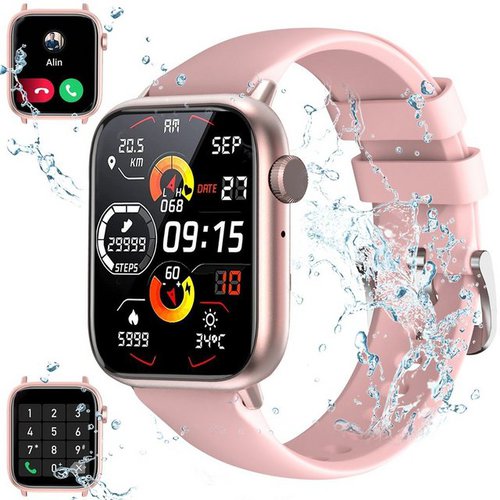 Tisoutec Smartwatch,Fitness Tracker Uhr mit Anruffunktion Smartwatch Fitnessuhr mit Telefonfunktion/WhatsApp Notiz,Smartwatch Fitness Tracker Uhr IP68 Wasserdicht,1.83" HD Voll Touchscreen Fitnessuhr Tracker mit Blutsauerstoff/Pulsmesser/Sportuhr/Schrittzähler/Schlafmonitor Aktivitätstracker usw für iOS/Android Uhren Watch