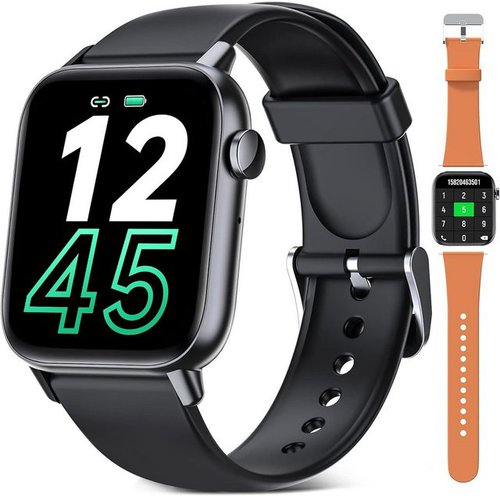 Jelloo Smartwatch (1,72 Zoll, Android iOS), mit Telefonfunktion Herren Pulsuhr Blutdruck Sauerstoff Schlaf Tracker