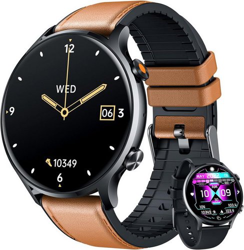 Nongamx Herren's Fitness-Tracker Telefonfunktion Wasserdicht Smartwatch (1,39 Zoll, Android/iOS), mit austauschbarem weichem Silikonarmband, mit Blutdruckmessung Schrittzähler Herzfrequenz HD touchscreen