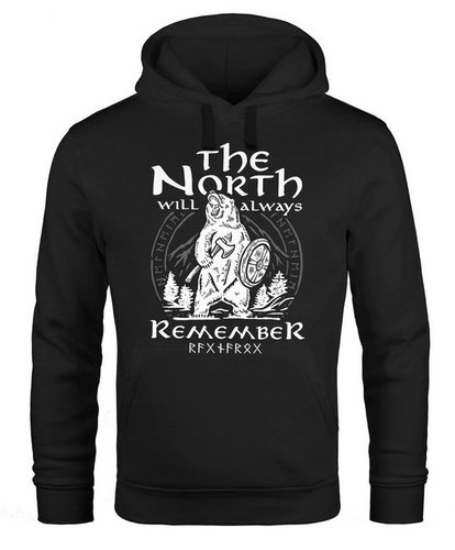 Neverless Hoodie Hoodie Herren Bär Wiking Adventure Runen the North Natur Print Aufdruck Fashion Streetstyle Neverless®