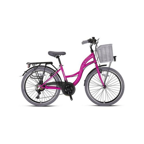 Hzrc Cityrad 24" Zoll Geroni Sirio Fahrrad Mädchen Fahrrad Hollandrad Kinderfahrrad, 21 Gang Shimano Tourney Schaltwerk, Kettenschaltung, mit Korb und Stvzo zugelassen // in der Farbe Lila (Fuchsia)
