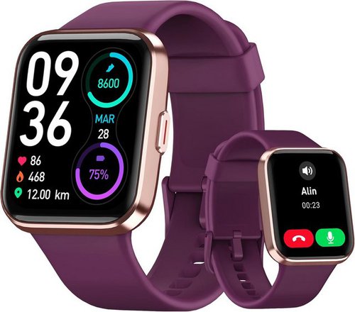 Tensky Smartwatch (1,8 Zoll, Android, iOS), mit Telefonfunktion Fitnessuhr 100 Sportmodi, Pulsmesser, SpO2 Stress