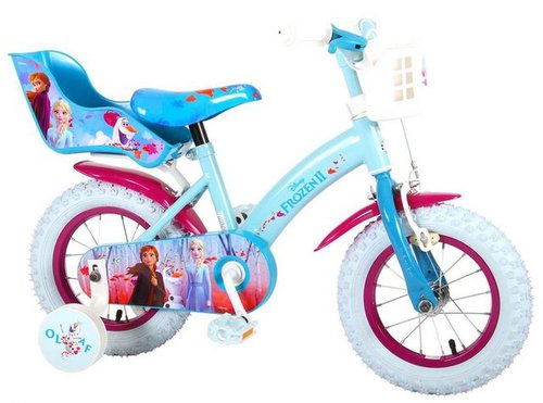 Volare Kinderfahrrad 12 Zoll Kinder Fahrrad Mädchen Rad Frozen Eiskönigin Elsa 91250-CH, Korb, Puppensitz, Stützräder