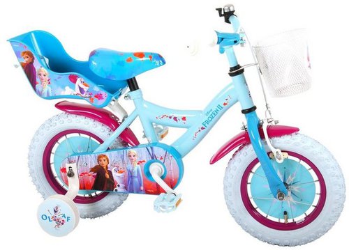 Volare Kinderfahrrad 12 Zoll Kinder Mädchen Fahrrad Frozen Eiskönigin Elsa 91250 Y, 1 Gang, Korb, Puppensitz, Stützräder
