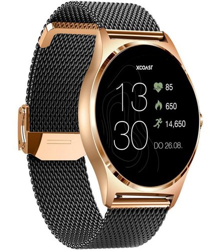 Xcoast JOLI Damen Smartwatch (3,9 cm/1,3 Zoll, iOS Android) Fitnesstracker, neueste Generation, 3-tlg., milanaise Edelstahlarmband mit Schnellwechselverschluss, 9 Tage Akku, Wasserdicht, Puls, Kalorien, Sport, Nachrichten