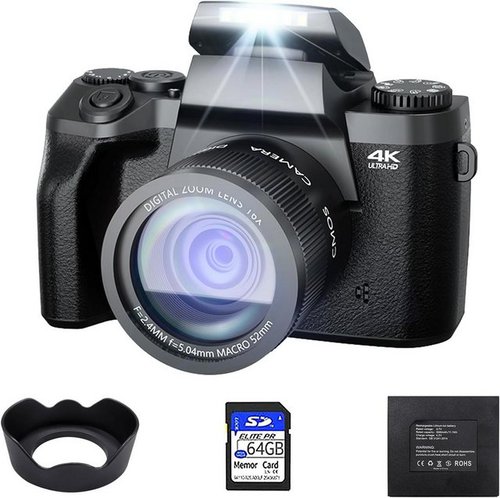 A Ade W5 Kompaktkamera (64 MP, WLAN (Wi-Fi), inkl. 1x 32GB SD-Karte, 1x Benutzerhandbuch, 2x USB-Kabel, Zeitraffer-Aufnahme, Zeitlupen-Video)